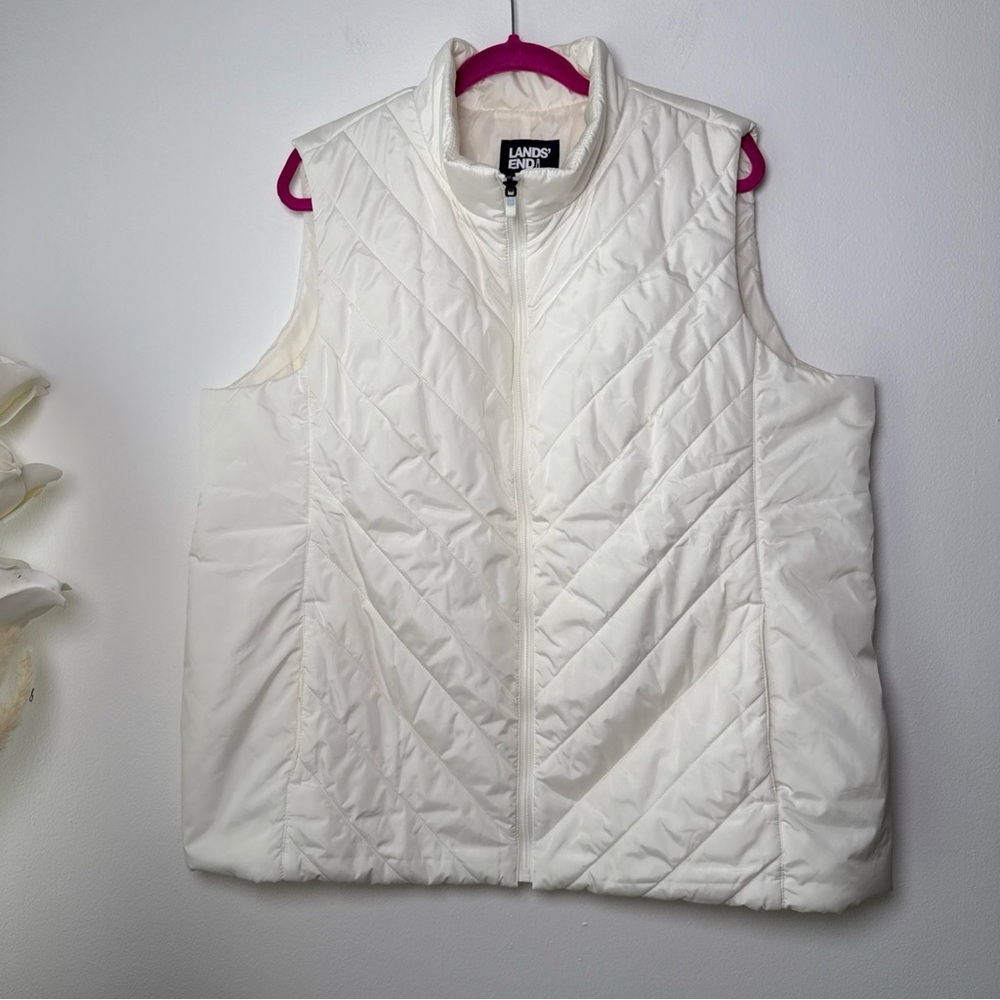Lands’ End Ivory Puffer Vest Women’s Size 2X Zip Closure Pockets Outdoors Preppy